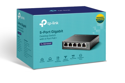 Switch TP-Link TL-SG1005P V4, 5 porte Gigabit, 4 porte PoE+, desktop