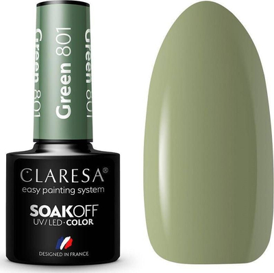 Llak hibrid për thonj Claresa Soak Off, Green 801, UV LED, 5g