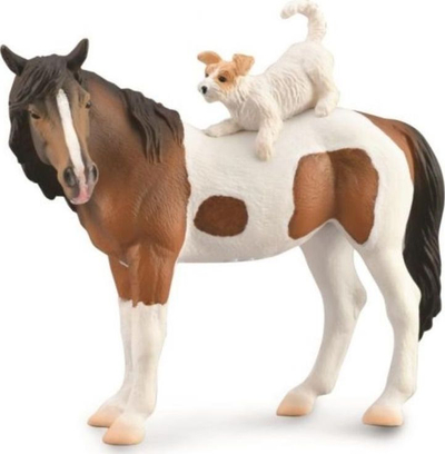 Фигурина играчка Collecta Horse Mare and Terrier, сет со коњ и куче, многубојна