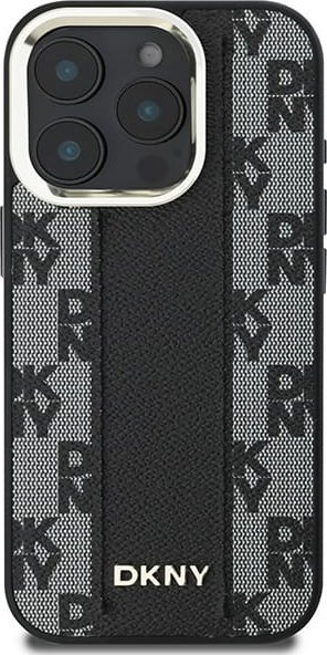 Mbulesë telefoni DKNY PU Leather Checkered MagSafe për iPhone 16 Pro, model me katrorë, e zezë