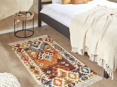 Qilim kilim boho Patchwork, 80 x 150 cm, lesh edhe pambuk, shumëngjyrësh
