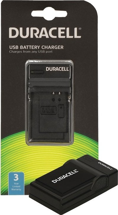Полнач за батерија за камера Duracell Olympus BLH-1, УСБ, со кабел, црн