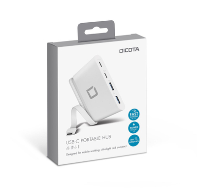 Hub USB C Dicota D31731, 4 në 1, Power Delivery 100W, i bardhë