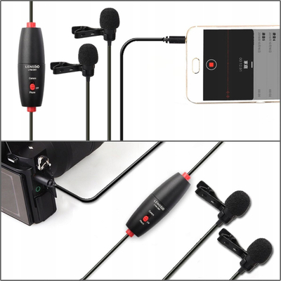 Mikrofon lavalier LensGo LYM-DM1 Double, dyfishtë, mini jack 3.5mm, i zi