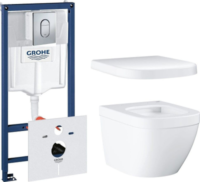 Set kornizë e fshehtë për WC Grohe Solido Rapid, kazan 6–9L, pllakë shkarkimi chrome gloss