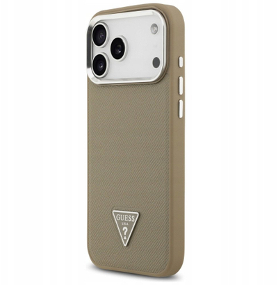 Kapak telefoni Guess Grained Triangle Logo MagSafe, për iPhone 17 Pro Max, kafe