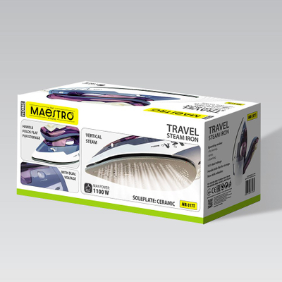 Hekur udhëtimi Maestro MR-317T, 1100W, avull dhe i thatë, i bardhë