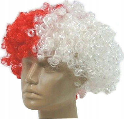 Paruke Arpex Fan Wig Afro për tifozerì, e bardhë me të kuqe