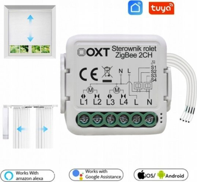 Modul Oxt Mini Controller 2 ZigBee Tuya për roleta dhe tenda, i bardhë