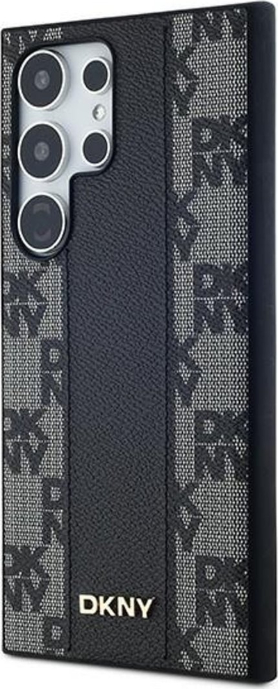Maskë telefoni DKNY Leather Checkered Mono MagSafe, për Samsung Galaxy S24 Ultra, prej lëkure, e zezë