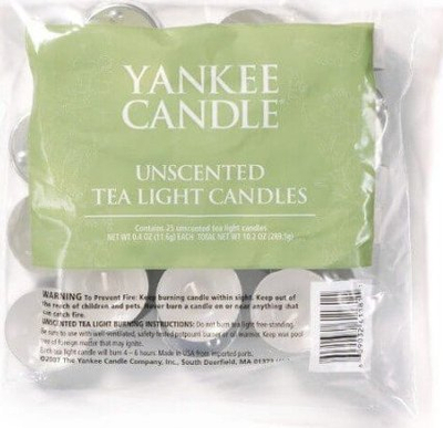 Qirinj tea light Yankee Candle Unscented, 25 copë, pa erë, të bardhë