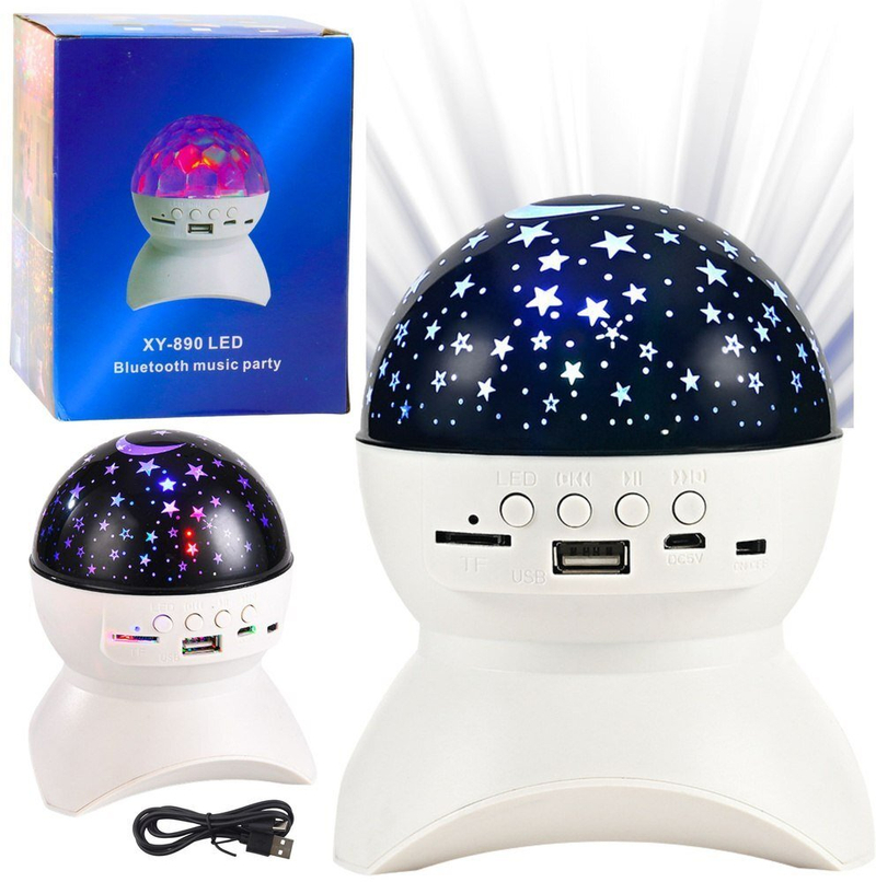 Projektor LED qiell me yje XY-890 me altoparlant Bluetooth, portativ, i bardhë