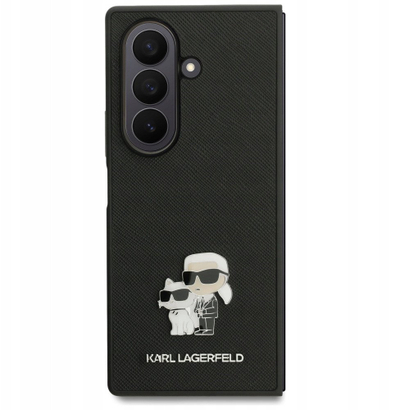 Mbulesë telefoni Karl Lagerfeld Saffiano KLHCZFD7SAPKCNPK, Samsung Galaxy Z Fold7, me pin metalik Karl dhe Choupette, e zezë