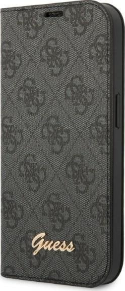 Mbulesë libri Guess 4G për iPhone 14 Pro Max, PC TPU, kontur metali kamere, e zezë
