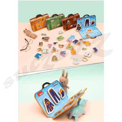Loja edukative Puedo Pack Your Bags Matching Game, me valixhe, copa veshjesh prej shkumë, shumëngjyrëshe