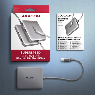 Hub USB Axagon HMC-5HL, 2x USB A, HDMI 4K, GLAN, USB 3.2 Gen 1, PD 100W, gri