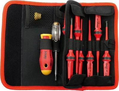 Set kaçavidash të izoluara Felo E-smart Slim VDE, 13 pjesë, deri 1000V, me çantë rripi, i zi
