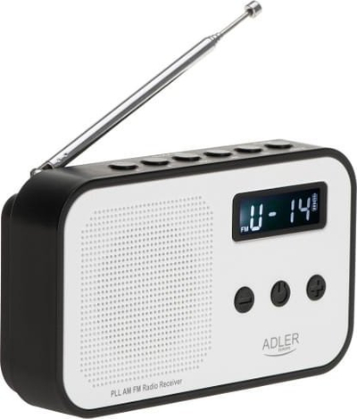 Radio digjitale Adler AD 1907, PLL AM FM, me orë zile, bardh e zi