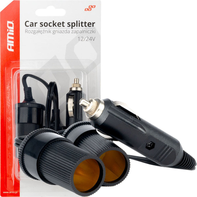 Ndarës prize çakmaku AMIO 03801, 12V 24V, 3 dalje, i zi
