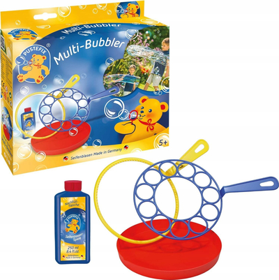 Lodër me flluska sapuni Pustefix Multi Bubbler, set me unazë gjigande dhe multi, solucion 250 ml, shumëngjyrëshe