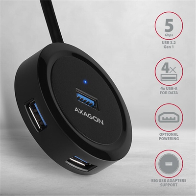 Hub AXAGON USB-A 3.2 Gen1 - 4xUSB-A, 5Gbit / s, 30cm, i zi