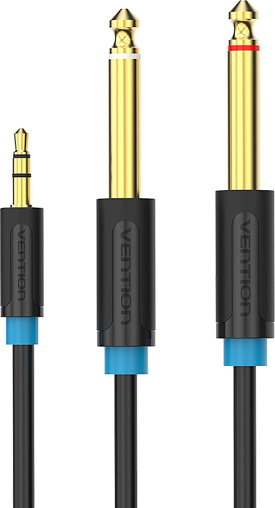 Kabllo audio Vention 3.5mm në 2x 6.3mm, 2m, e zezë