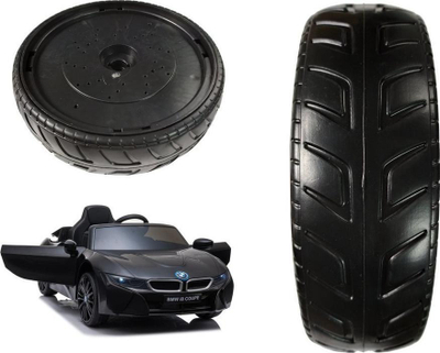 Предно тркало за играчка BMW i8 JE1001, 220x68 mm, пластика, црно