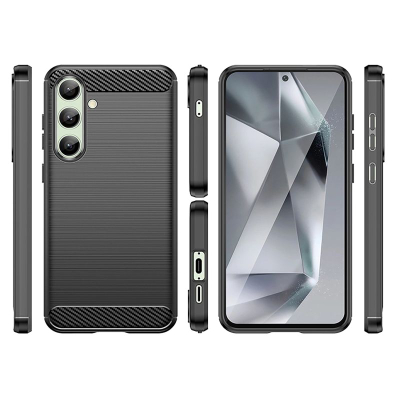 Mbulesë silikoni Carbon për Samsung Galaxy S24 FE, që s’e ha kollaj goditja, s’rrëshqet nga dora, e zezë