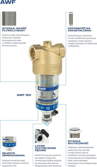 Филтер за вода Afriso AWF 120, за ладна вода, 3/4", обратно плакнење