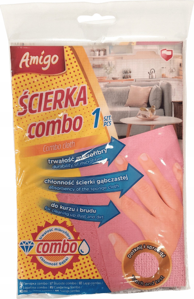 Leckë pastrimi Amigo Combo, mikrofibër me sfungjer, 29x29cm, rozë