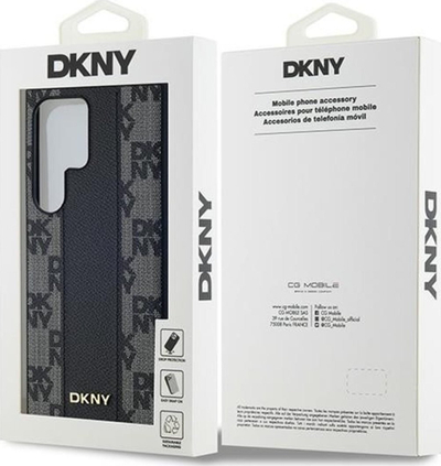 Maskë telefoni DKNY Leather Checkered Mono MagSafe, për Samsung Galaxy S24 Ultra, prej lëkure, e zezë