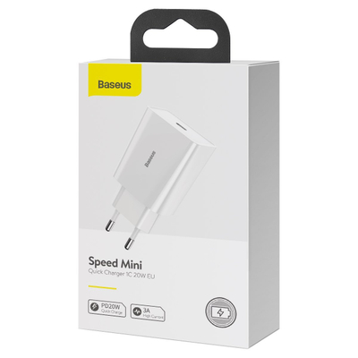 Baseus Speed Mini Karikues i Shpejtë, USB-C, PD, 3A, 20W (i bardhë)