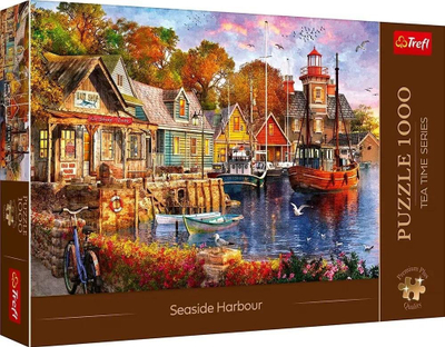 Puzzle Trefl Premium Plus Seaside Harbour, 1000 copa, peizazh nga deti, shumëngjyrësh