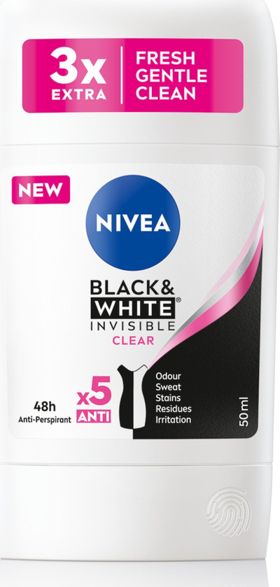 Dezodorant stik NIVEA Black &amp; White Invisible Clear, antiperspirant, 50 ml