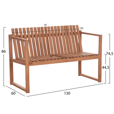 Stol kopshti VED HM18124, 2 vende, dru teak, 130x60x86 cm, ngjyrë natyrale