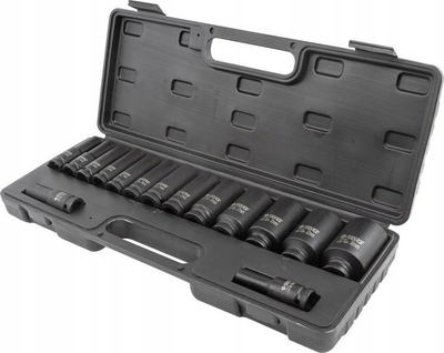 Set çelësa goditës 15 pjesë, 1/2", 10-36mm, kokë gjashtëkëndore dhe dymbëdhjetëkëndore