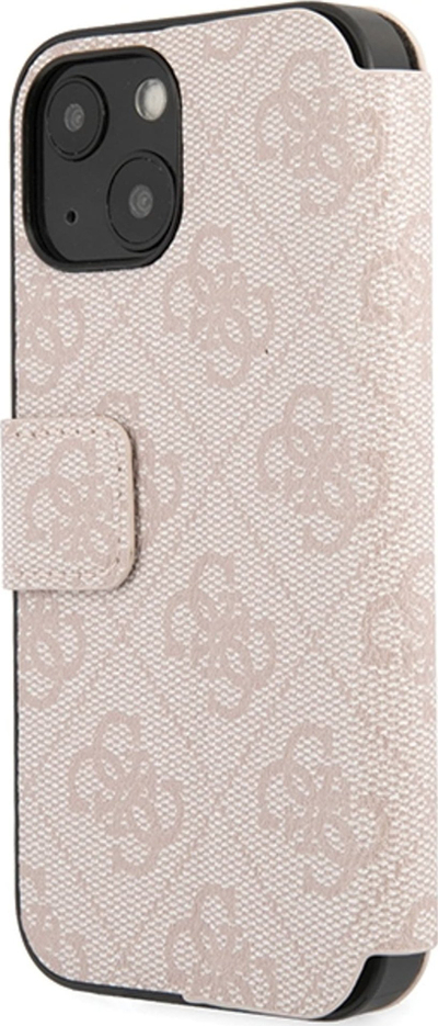 Kapotë-portofol Guess 4G Logo për iPhone 15, lëkurë PU, me xhepa kartash, rozë