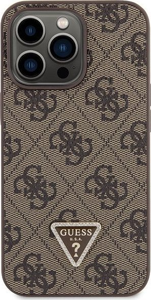Mbulesë telefoni Guess GUHCP13LP4TDSCPW për iPhone 13 13 Pro, hardcase me varëse crossbody, 4G Metal Logo, kafe