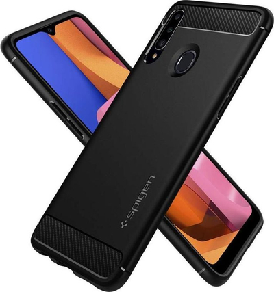 Maskë telefoni Spigen Rugged Armor për Samsung Galaxy A20s, prej TPU-je, e zezë mat