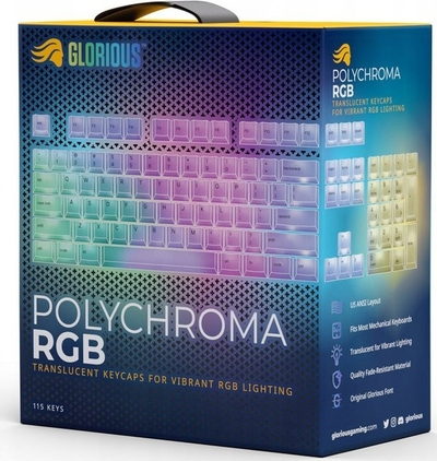 Set keycaps Glorious Polychroma Universal RGB, për tastiera mekanike 100% 80% 75% 60% TKL, polikarbonat i tejdukshëm
