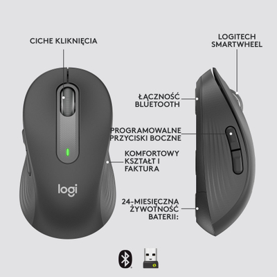 Maus Logitech M650, pa tela, optik, gri grafit
