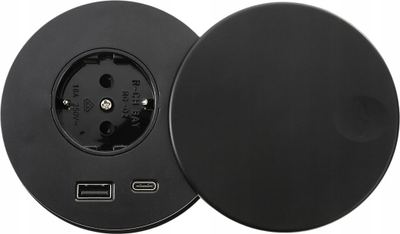 Prizë tavoline Spacetronik ERGOLINE SPSR1D3B V2, rrethore e futur te tavolina, me USB A dhe USB C, e zezë