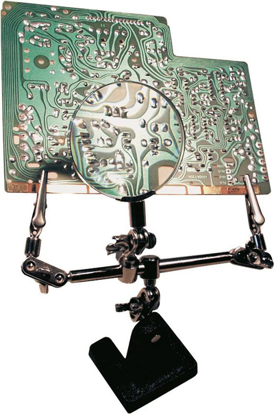 Mbajtëse saldimi Fixpoint Third Hand 51199, 2 kapëse, lupë 2.5x