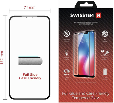 Mbrojtës ekrani Swissten Case Friendly, për iPhone XS Max, xham 9H, i zi