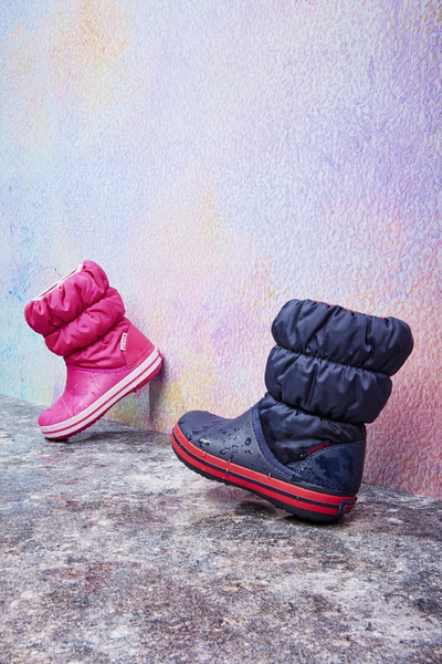 Çizme bore për vajza Crocs Winter Puff Boot Jr 14613-6TR, slip-on, taban gome, rozë
