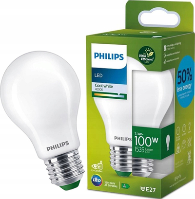Llampë LED Philips A60 E27, 7.3W 1535lm, 4000K, e bardhë mat