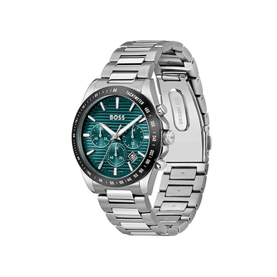 Ora dore Boss Teal Strike Chronograph, 41mm, çelik inoks, argjendtë