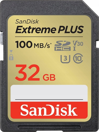 Kartë memorie SanDisk Extreme Plus SDHC, 32GB, Class 10 UHS I U3, e zezë