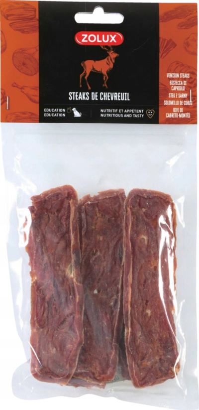 Shujtë e thatë për qen Venison Steak, 60g