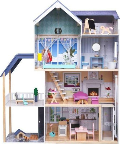 Куќа за кукли ECOTOYS Maya Residence, дрво, 28 делови, повеќебојна